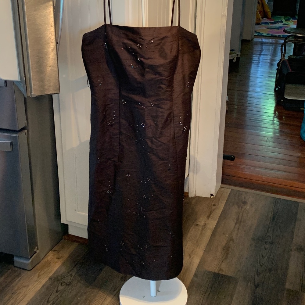 Ann Taylor 100 percent silk sequin and bead embellished strappy dress. Worn twic